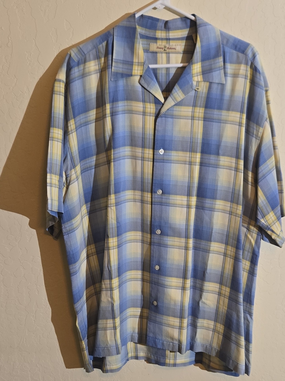 Tommy Bahama Blue and Yellow Plaid Camp Shirt